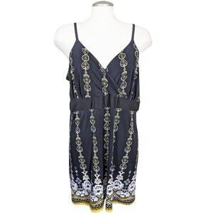 Penningtons Vintage Plus 3X Y2K Tunic Womens Babydoll Crossover Black Printed